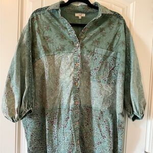 Easel Green Floral Button Down Shirt